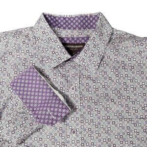 Johnston & Murphy M Long Sleeve Button Shirt Moroccan Mediterranean Tile Print